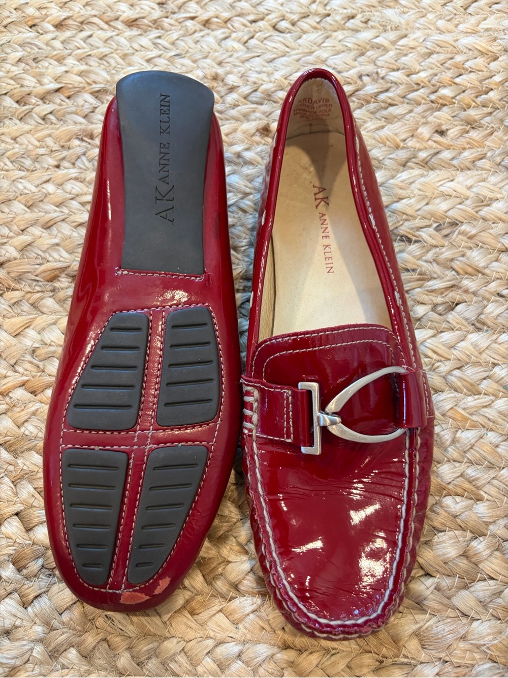 Ann Klein Red Pattern Leather Driving Moccasins | Size 7